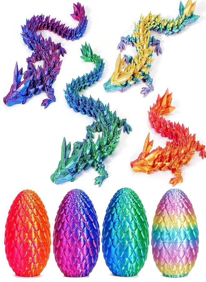 JOD® 4PCS 3D Printed Dragon Eggs with Dragon Inside - Articulated Fidget Toys, Easter Dragon Eggs, Mystery Surprise Easter Eggs for Kids, Unique 3D Printed Animals, Home Decor and Gift Set(B) - Image 1